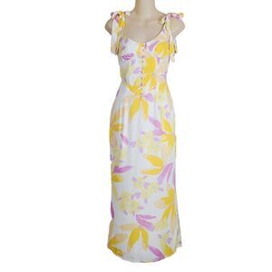 NEW Sabo Womens Size XS Yellow‎ Floral Printed Lehana Maxi Dress Tie Sleeve